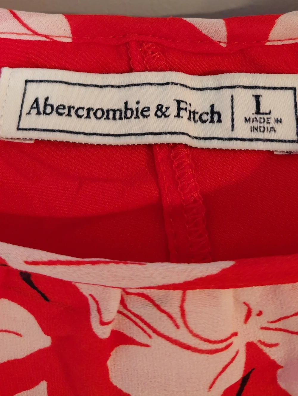 Abercrombie & Fitch Red Floral Cold Shoulder Dress Ruffle Sleeve Size Large - Picture 6 of 10